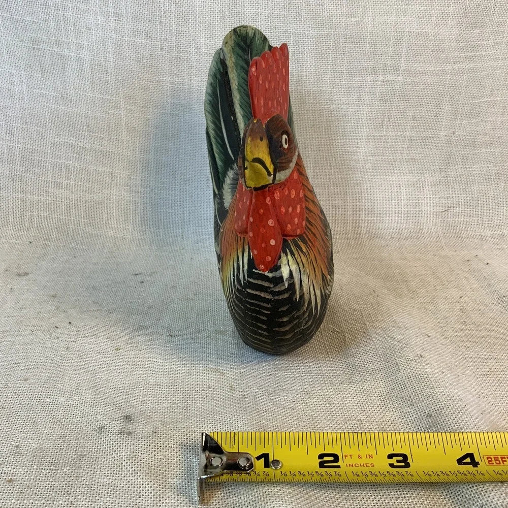 Folk Art Hand Carved WOODEN ROOSTER 5.5